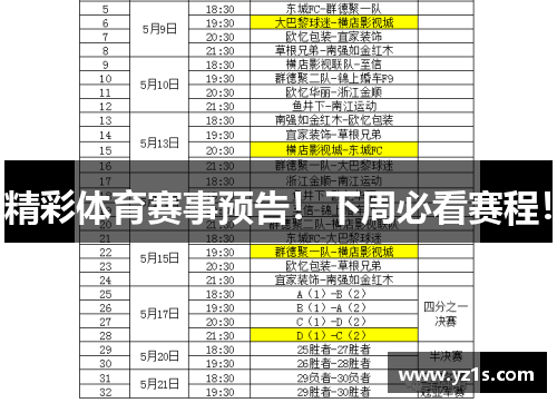 精彩体育赛事预告！下周必看赛程！